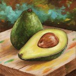 Aguacates sobre madera